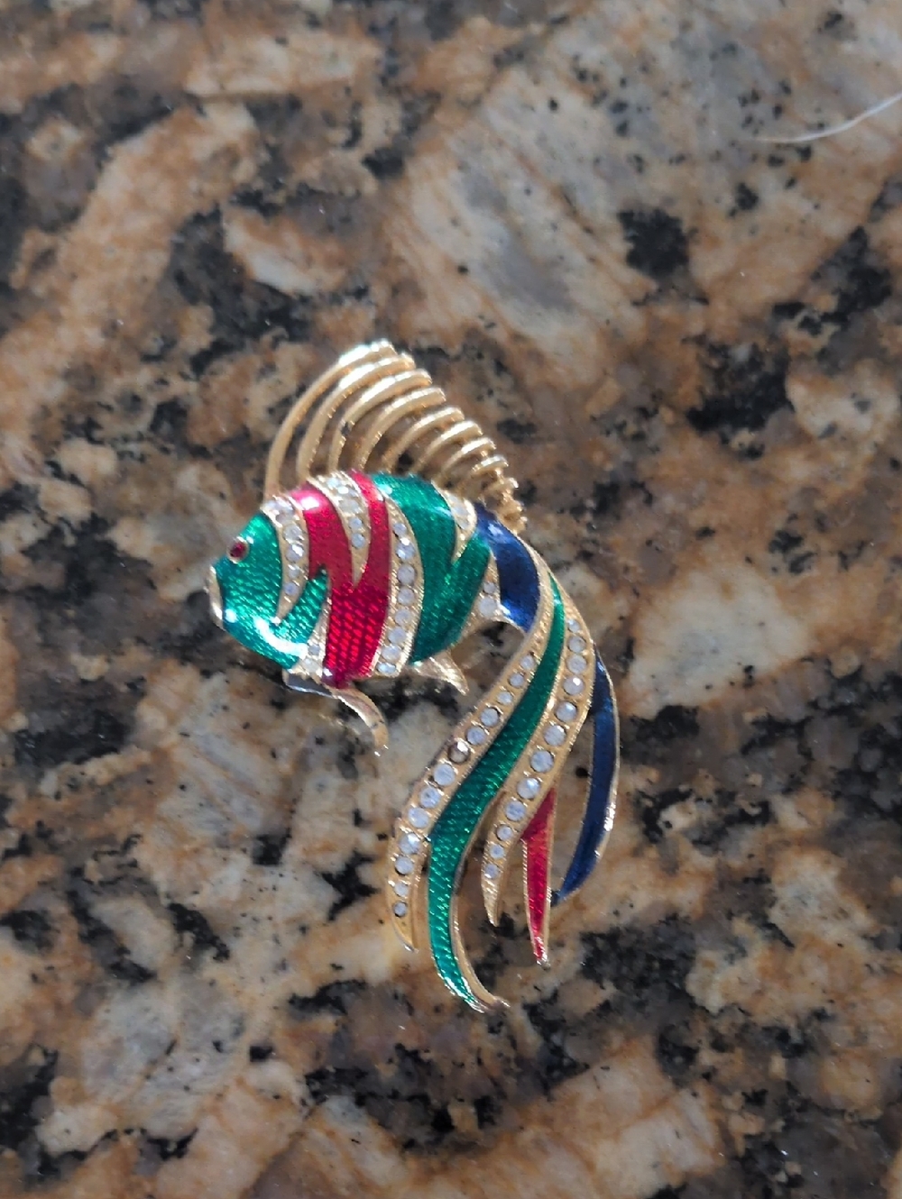 Colorful Fish Brooch with Rhinestones